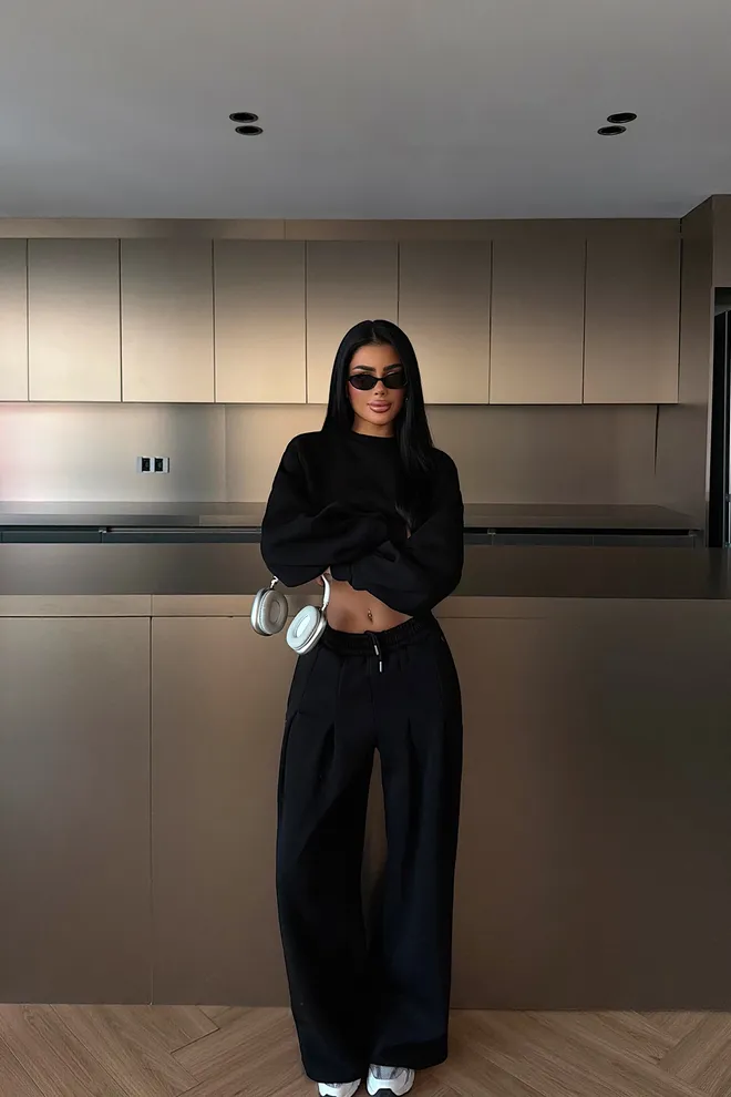 EYYO ATELIER Αθλητική Φόρμα Μαύρο Oversized Με Μακρύ Παντελόνι Jogger Χονδρικό εμπόριο ενδυμάτων Casual