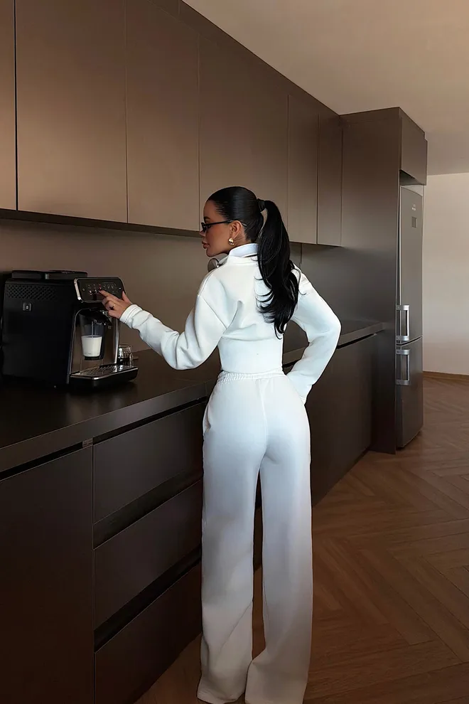 EYYO ATELIER Chándal Blanco Con Cuello Con Capucha Y Pantalones Palazzo De Pierna Ancha Ropa al por mayor Primavera