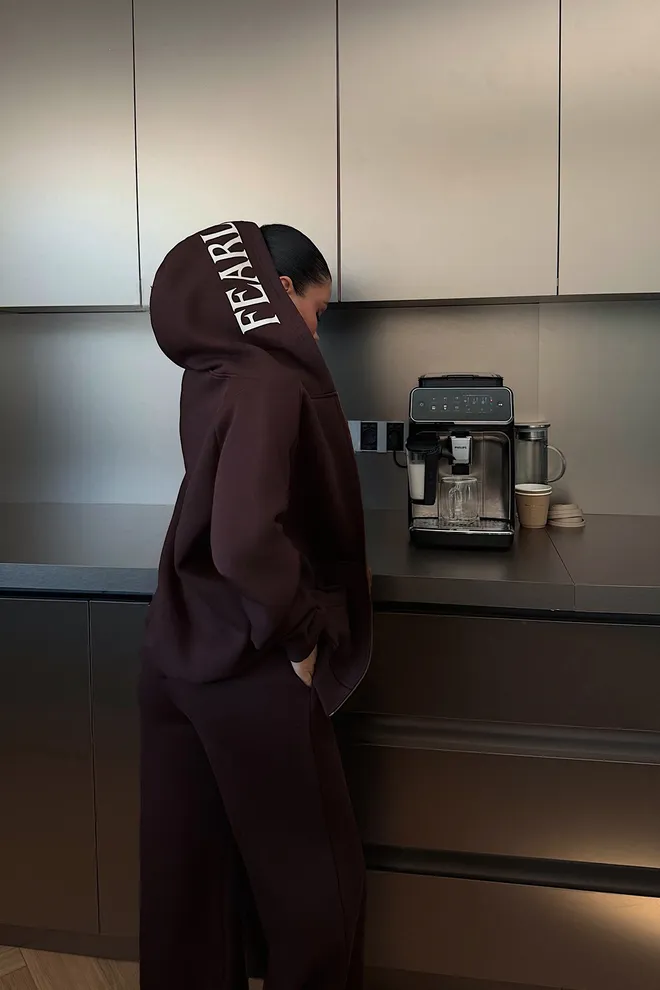 EYYO ATELIER Brown Oversized Fit Tracksuit With Hooded Neck Wholesale Clothing Fall