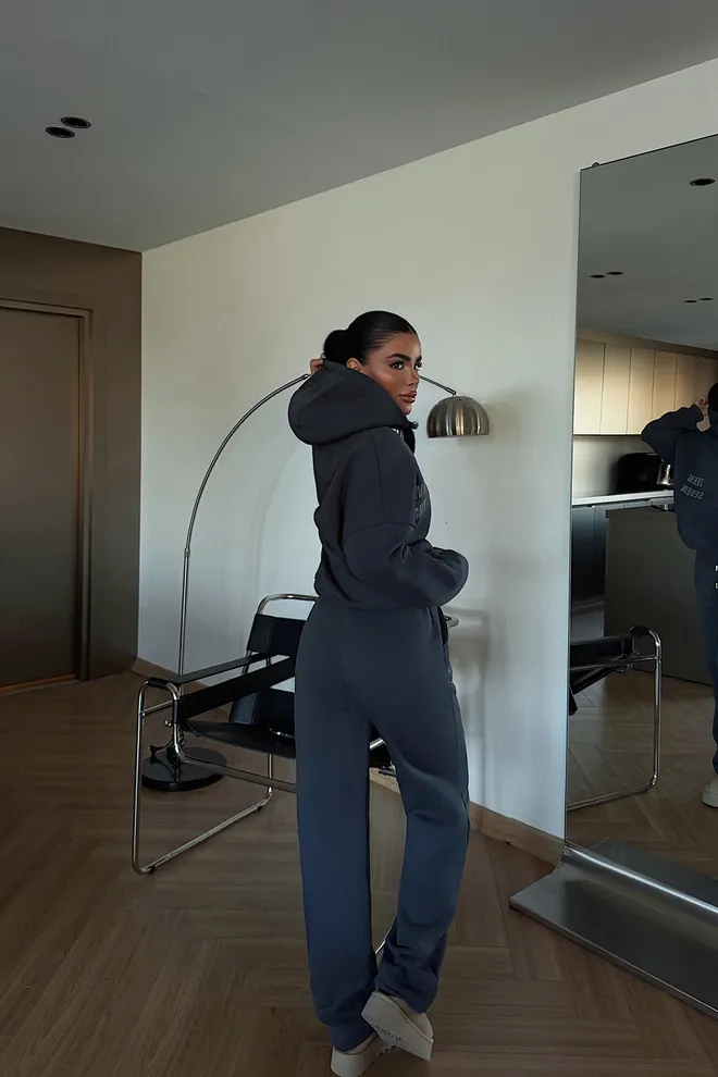 EYYO ATELIER Black Tracksuit With Hooded Neck & Kangaroo Pocket Wholesale Clothing Spring