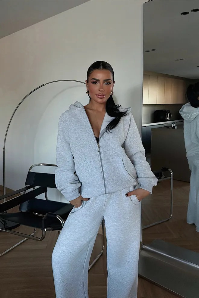 EYYO ATELIER Grey Tracksuit With Oversized Fit And Hooded Neck Wholesale Clothing 1