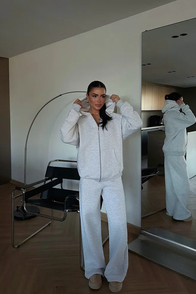 EYYO ATELIER Grey Tracksuit With Oversized Fit And Hooded Neck Wholesale Clothing Lounge