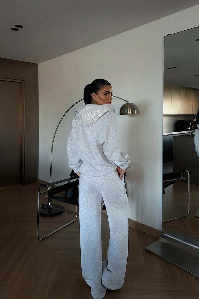 EYYO ATELIER Grey Tracksuit With Oversized Fit And Hooded Neck Wholesale Clothing Spring