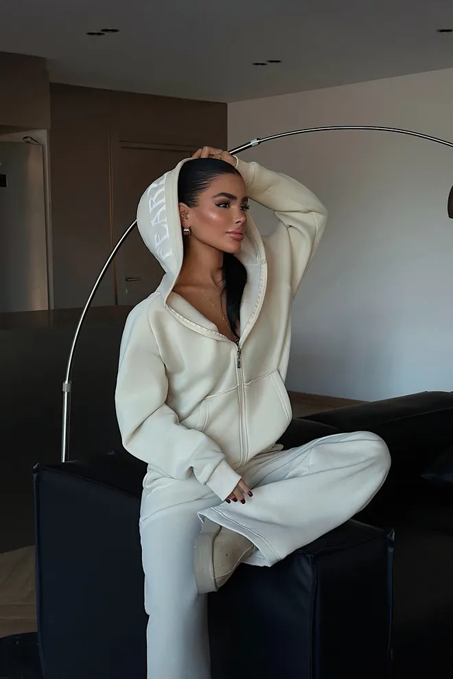 EYYO ATELIER Бежов Анцуг Комплект Небрежен Спорт Цип Качулка Дрехи на едро 1