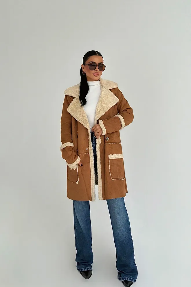 EYYO ATELIER Cappotto Marrone Casual Vintage Doppiopetto Pelliccia Abbigliamento all'ingrosso Casuale