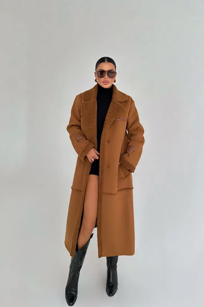 EYYO ATELIER Cappotto Marrone Doppiopetto In Pelliccia Abbigliamento all'ingrosso Casuale