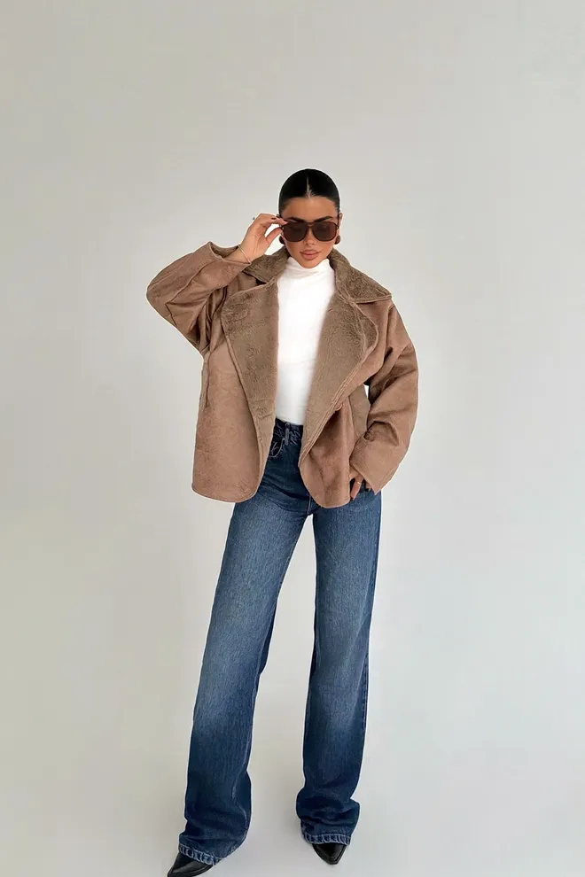 EYYO ATELIER Jaqueta Blazer Dupla Face Castanha Roupas por atacado Casual