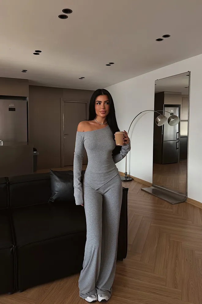 EYYO ATELIER Γκρι Στενή Γραμμή Σεξουαλικό Casual Κομψό Ταγέρ Χονδρικό εμπόριο ενδυμάτων Casual