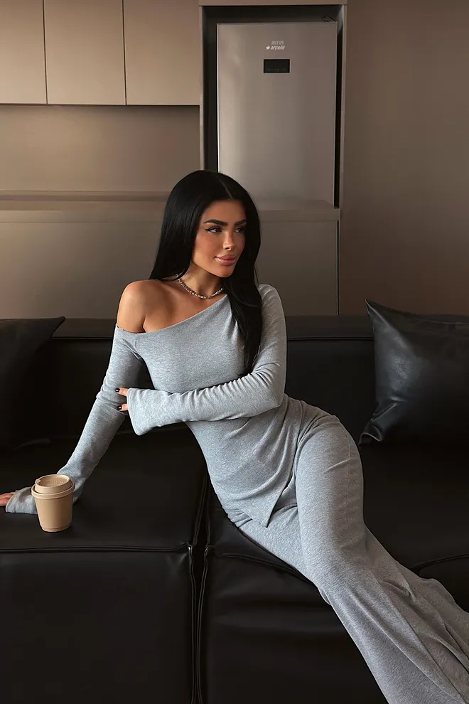 EYYO ATELIER Sivý Priliehavý Strih Sexy Neformálny Elegantný Oblek Veľkoobchod s oblečením Doma