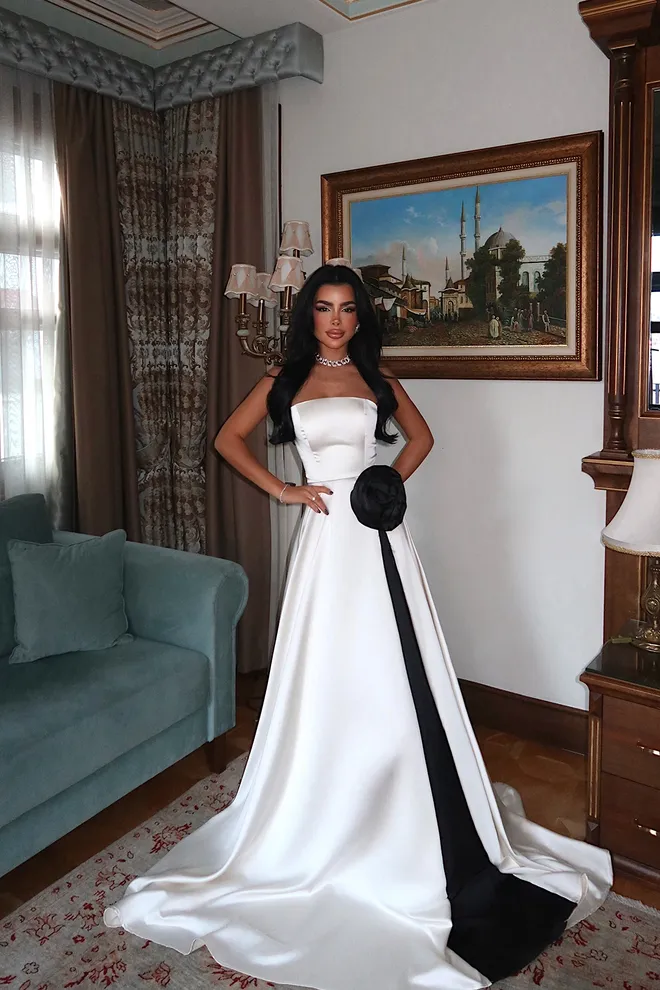 EYYO ATELIER White Elegant Glam Formal Sexy Strapless A Line Dress Wholesale Clothing 1