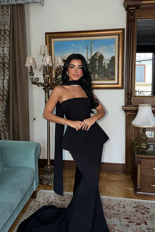 EYYO ATELIER Черна Елегантна Официална Глем Секси Вталена Права Рокля Дрехи на едро 1