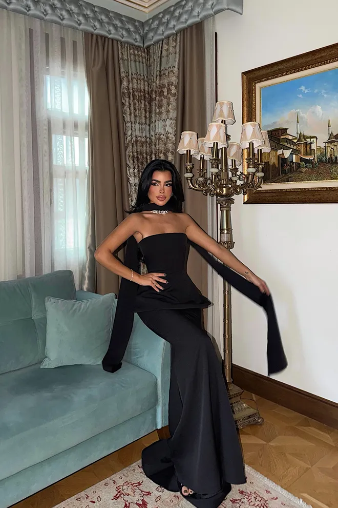 EYYO ATELIER Черна Елегантна Официална Глем Секси Вталена Права Рокля Дрехи на едро Коктейл