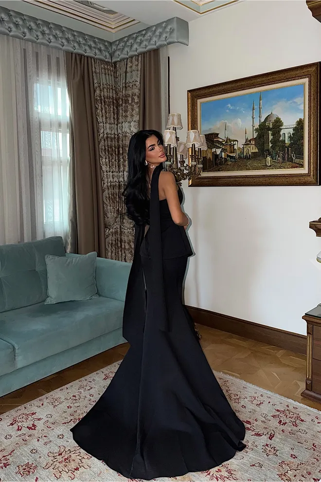 EYYO ATELIER Черна Елегантна Официална Глем Секси Вталена Права Рокля Дрехи на едро Пролет