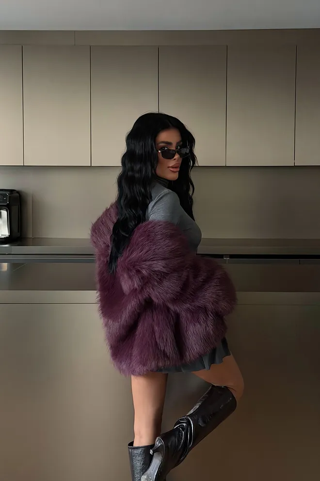 EYYO ATELIER سترة الفراء أرجواني داكن ملابس بالجملة الخريف