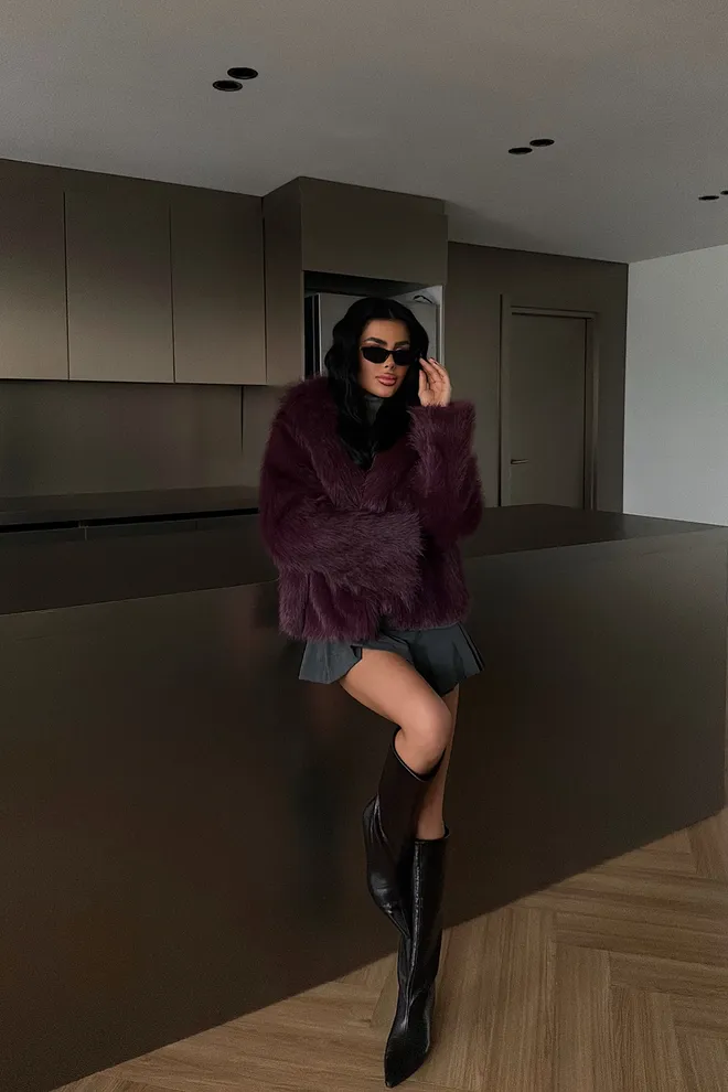 EYYO ATELIER سترة الفراء أرجواني داكن ملابس بالجملة عمل