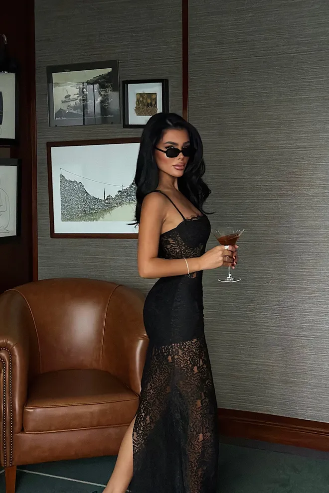 EYYO ATELIER Black Floral Slip Dress Sexy Elegant Floor Length Wholesale Clothing Formal