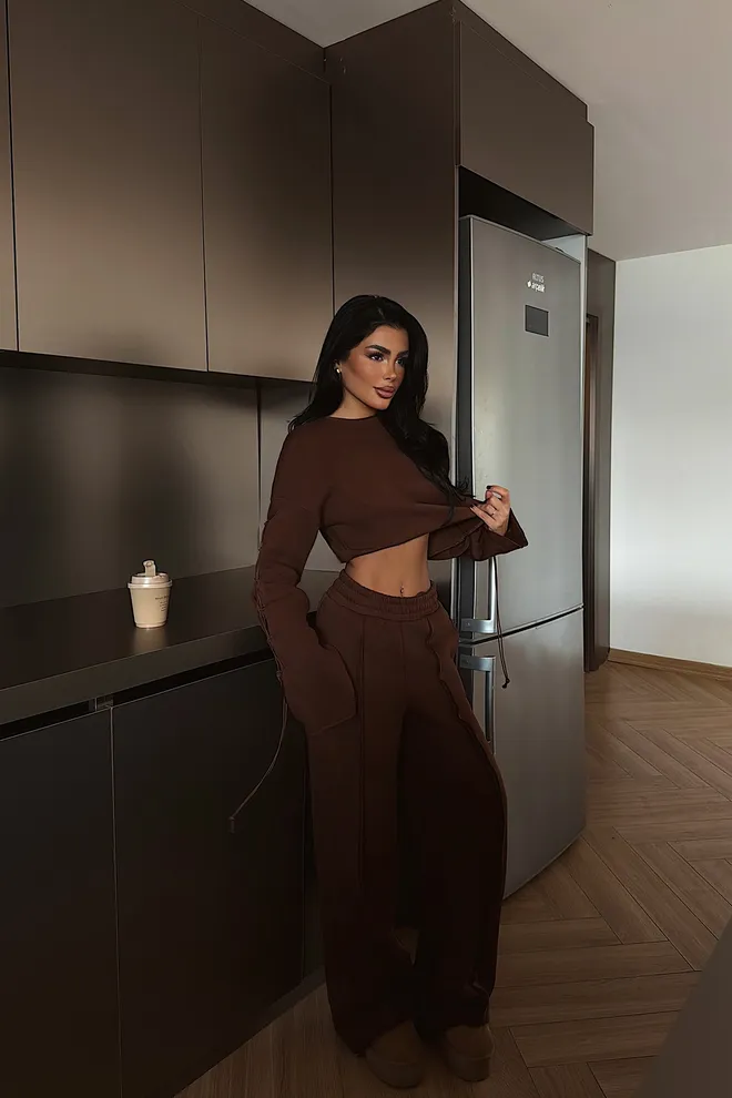 EYYO ATELIER Brązowy Casual Sport Odzież Uliczna Skromny Garnitur Hurtowa sprzedaż odzieży 1