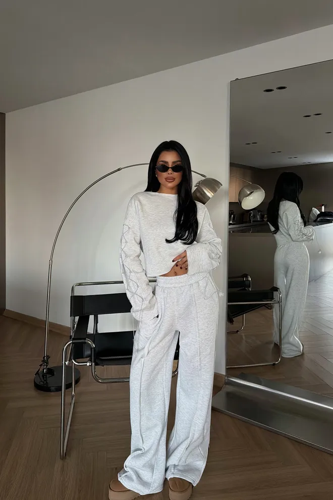 EYYO ATELIER Grey Casual Sport Suit With Pull On Closure Wholesale Clothing Casual