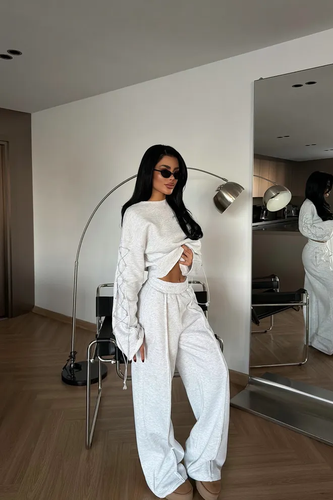 EYYO ATELIER Szary Casual Sportowy Garnitur Z Zakładanym Zapięciem Hurtowa sprzedaż odzieży Odpoczynek