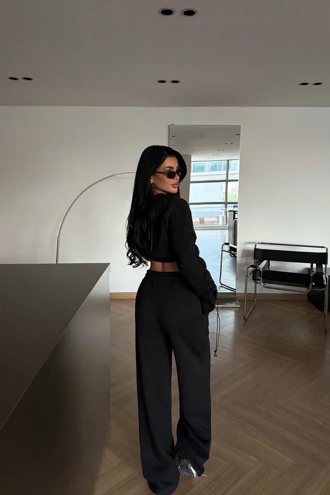 EYYO ATELIER Czarny Casual Garnitur O Luźnym Kroju Z Joggerami Hurtowa sprzedaż odzieży Wiosna