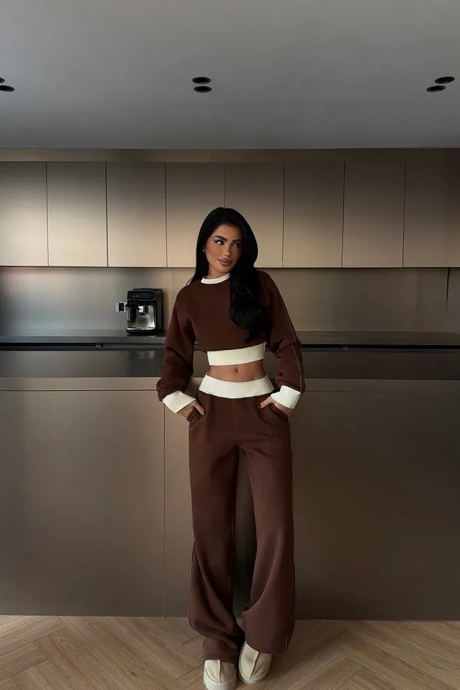 EYYO ATELIER Trainingspak Bruin Casual Sport Streetwear Groothandel Kleding Casual