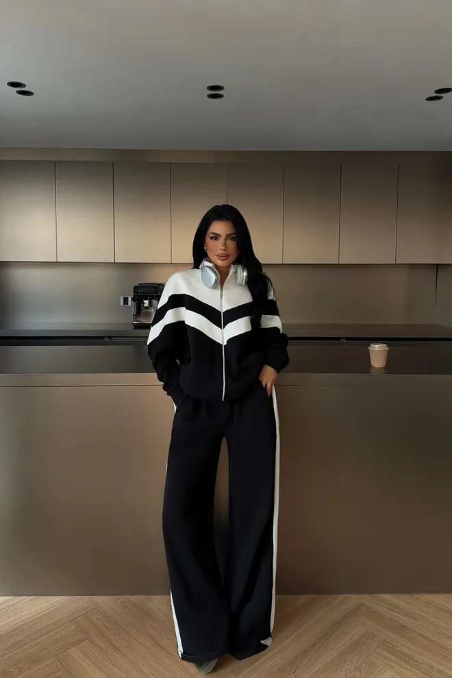 EYYO ATELIER Czarny Dres Oversize Blok Kolorów Palazzo Hurtowa sprzedaż odzieży Casual