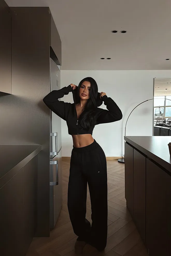 EYYO ATELIER Zwart Trainingspak Casual Sport Streetwear Jogger Set Groothandel Kleding Casual