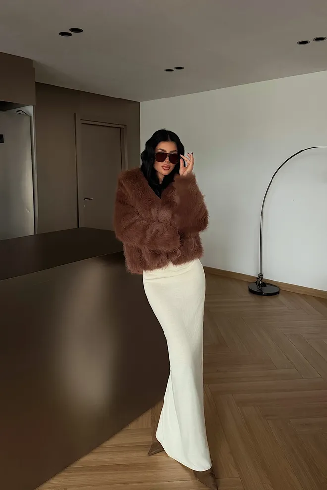 EYYO ATELIER السترة البني الأنيق الجلامي المثير الرسمي العتيق الرجعية الفراء ملابس بالجملة 1