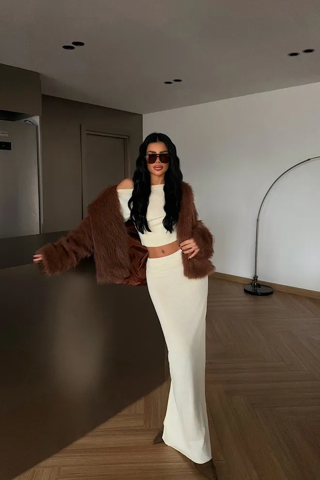 EYYO ATELIER السترة البني الأنيق الجلامي المثير الرسمي العتيق الرجعية الفراء ملابس بالجملة عيد ميلاد