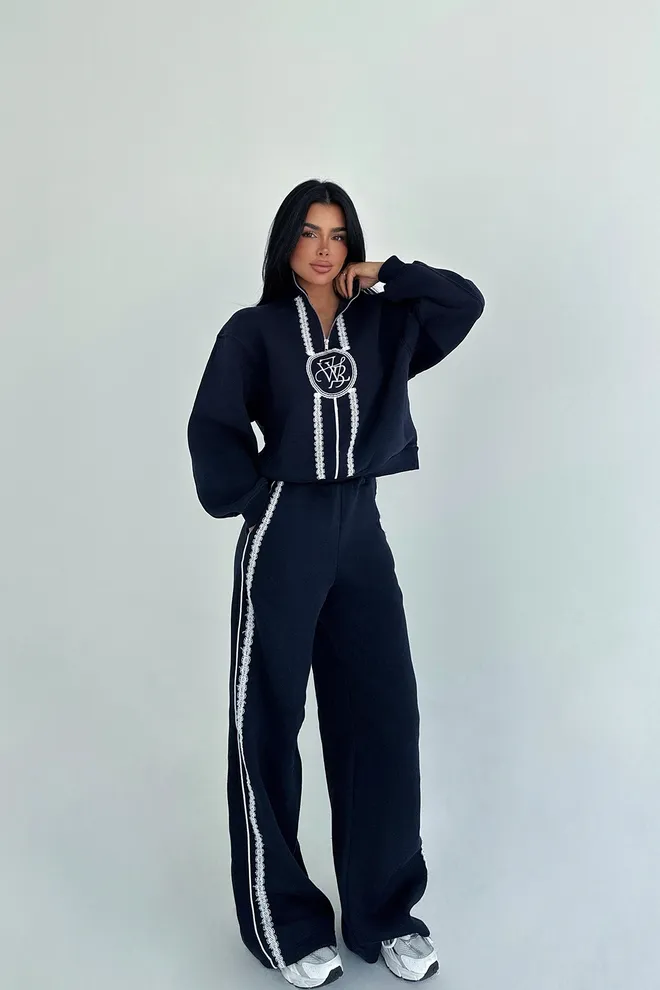 EYYO ATELIER Čierny Pruhovaný Športový Elegantný Teplákový Súprava Veľkoobchod s oblečením Neformálny