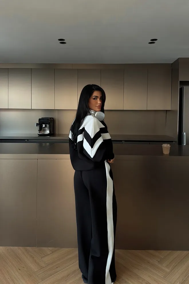 EYYO ATELIER Black Tracksuit With Oversized Fit And Palazzo Pants Wholesale Clothing Spring