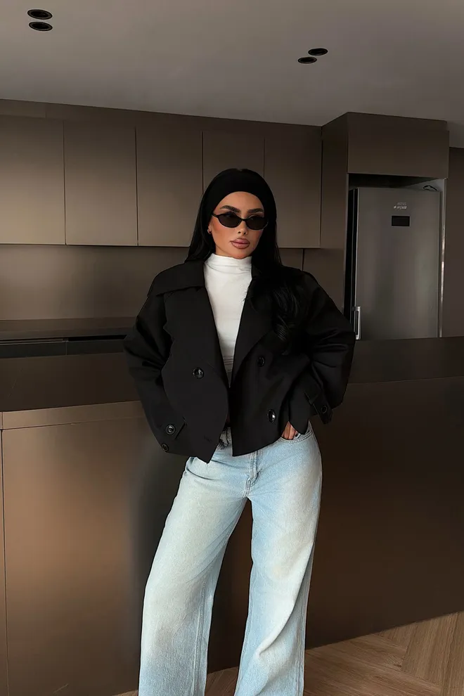 EYYO ATELIER Preto Blazer Double Breasted Jaqueta Roupas por atacado Casual