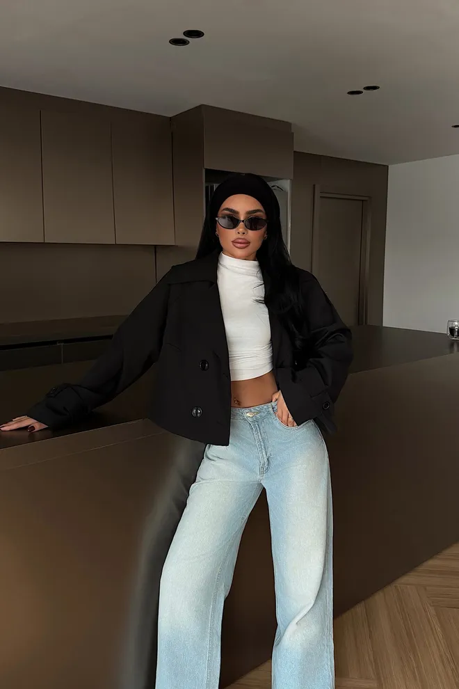 EYYO ATELIER Preto Blazer Double Breasted Jaqueta Roupas por atacado 1