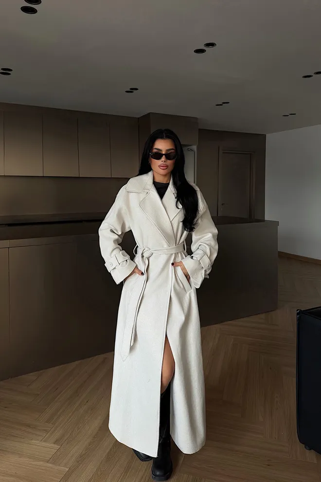 EYYO ATELIER Casaco Branco Elegante Single Breasted Long Roupas por atacado Casual