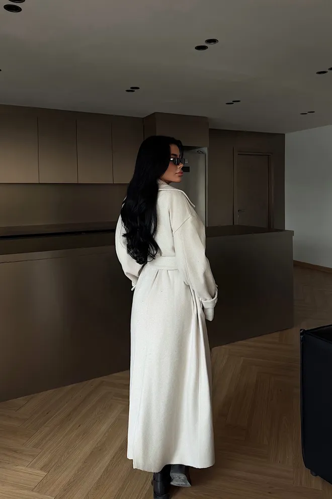 EYYO ATELIER معطف أبيض أنيق طويل بزر واحد ملابس بالجملة الخريف