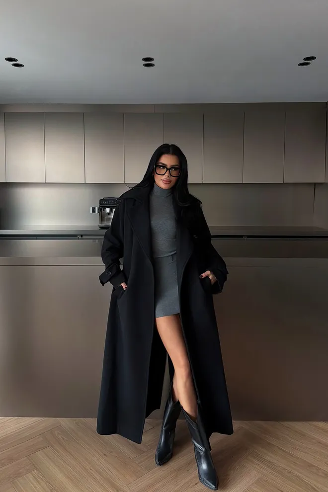 EYYO ATELIER معطف أنيق رسمي التفاف على أسود ملابس بالجملة 1