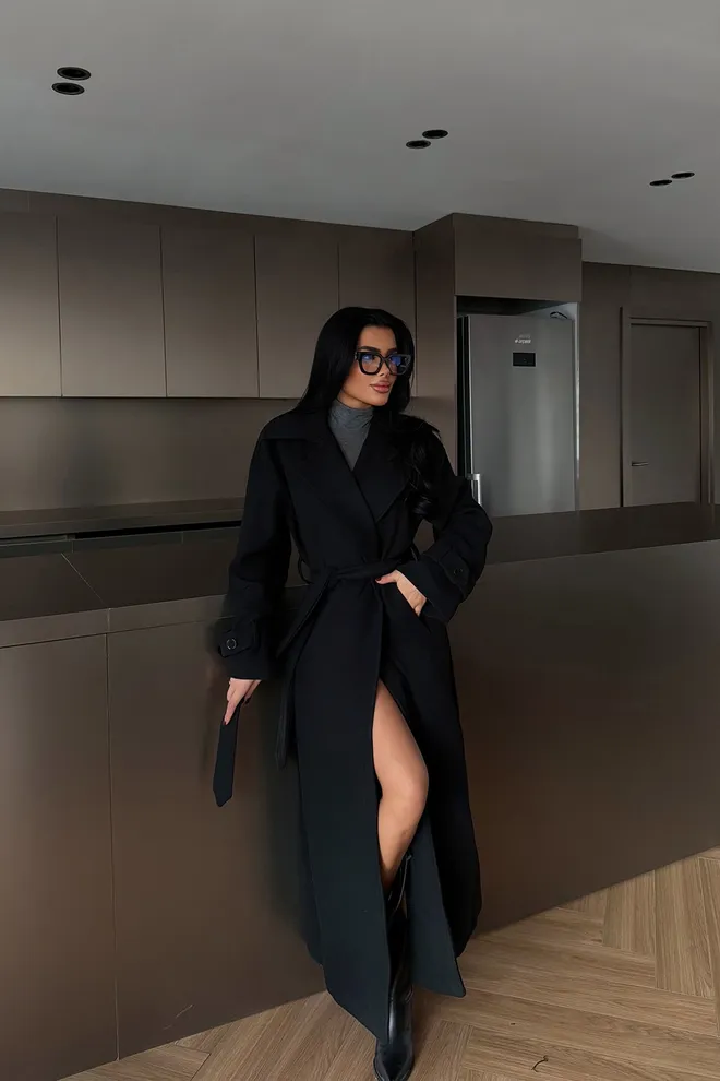 EYYO ATELIER معطف أنيق رسمي التفاف على أسود ملابس بالجملة عمل