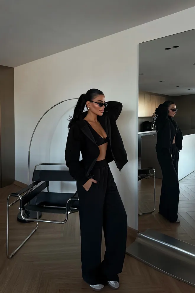 EYYO ATELIER Chándal Negro Con Cuello Con Capucha Y Pierna Ancha Ropa al por mayor 1