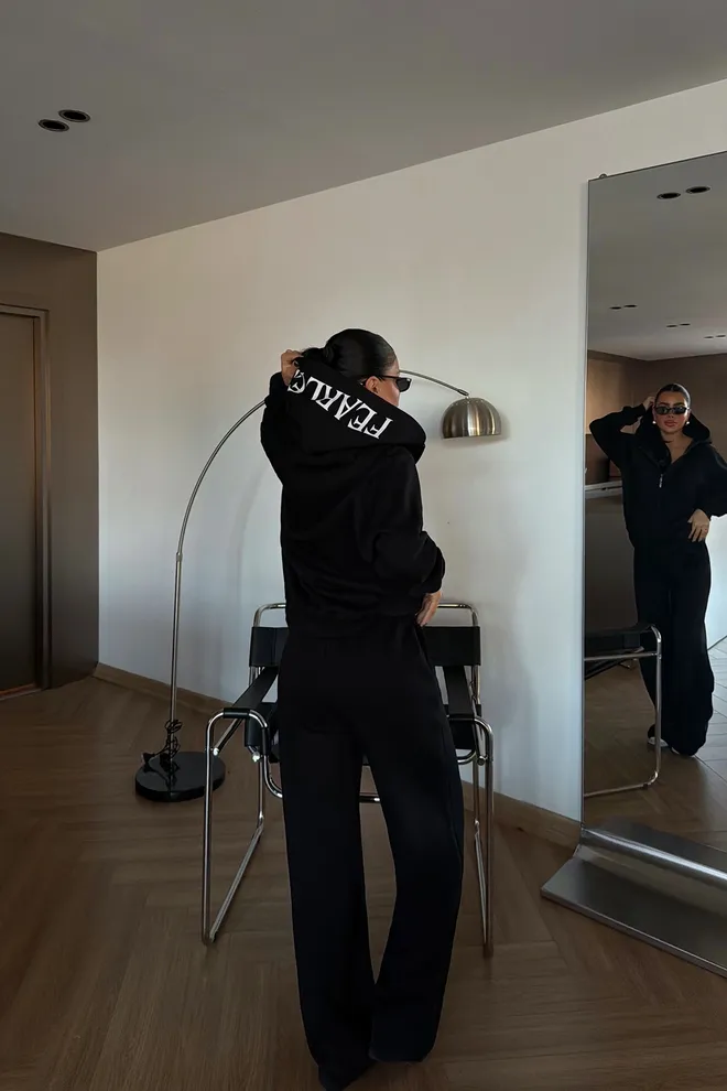 EYYO ATELIER Chándal Negro Con Cuello Con Capucha Y Pierna Ancha Ropa al por mayor Primavera