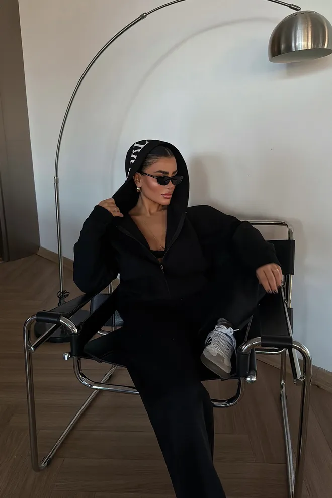 EYYO ATELIER Chándal Negro Con Cuello Con Capucha Y Pierna Ancha Ropa al por mayor Salón