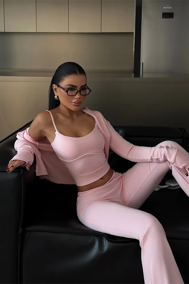 EYYO ATELIER Pink Elegant Slim Fit Suit With Flare Leg Wholesale Clothing Casual