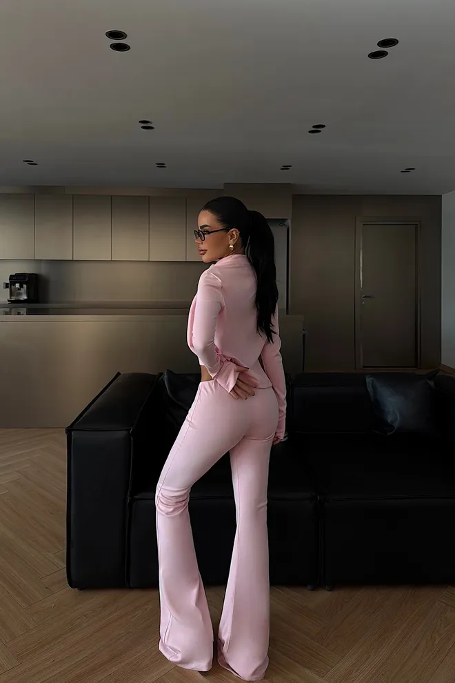 EYYO ATELIER Pink Elegant Slim Fit Suit With Flare Leg Wholesale Clothing Spring