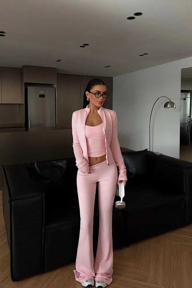 EYYO ATELIER Pink Elegant Slim Fit Suit With Flare Leg Wholesale Clothing Lounge