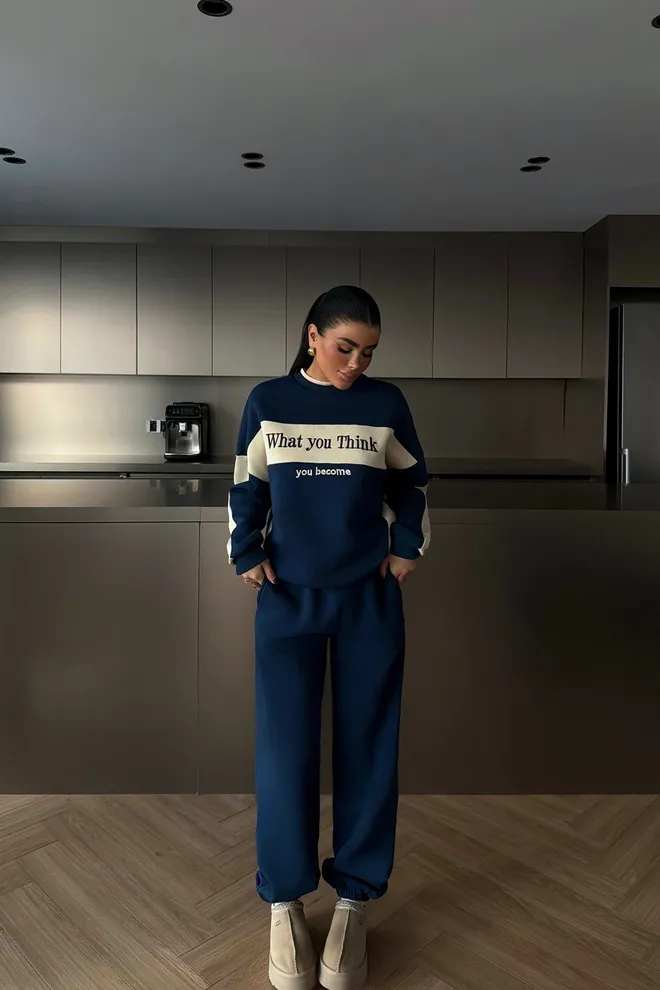 EYYO ATELIER Navy Blue Tracksuit Oversized Jogger Set Wholesale Clothing 1