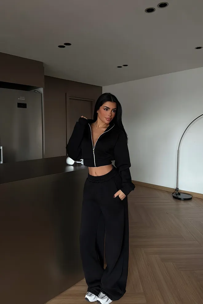 EYYO ATELIER Chándal Negro Deportivo Casual Con Cremallera Y Jogger Ropa al por mayor Casual