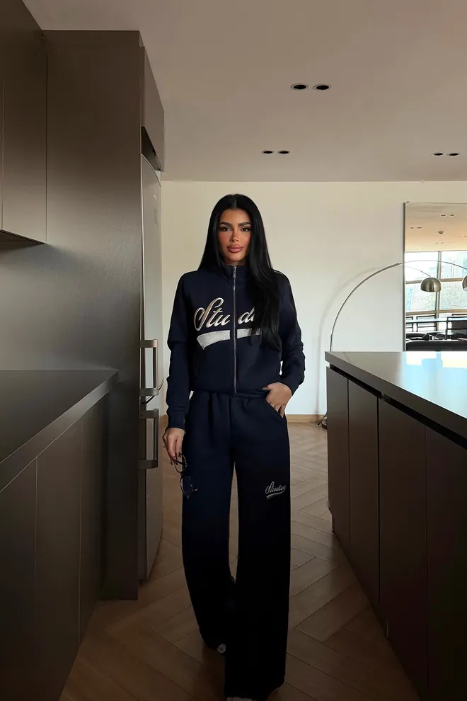 EYYO ATELIER Lacivert Eşofman Takımı Fermuarlı Uzun Jogger Pantolon Toptan Giyim Gündelik