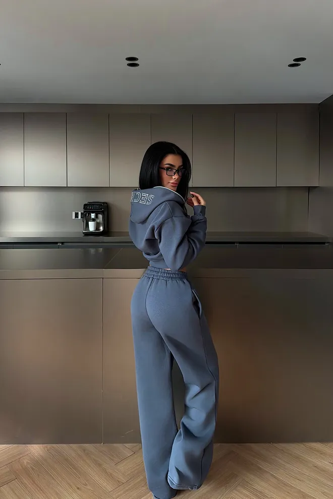 EYYO ATELIER Grey Tracksuit Oversized Casual Sport Jogger Set Wholesale Clothing Spring