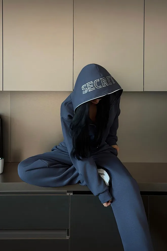 EYYO ATELIER Grey Tracksuit Oversized Casual Sport Jogger Set Wholesale Clothing Lounge