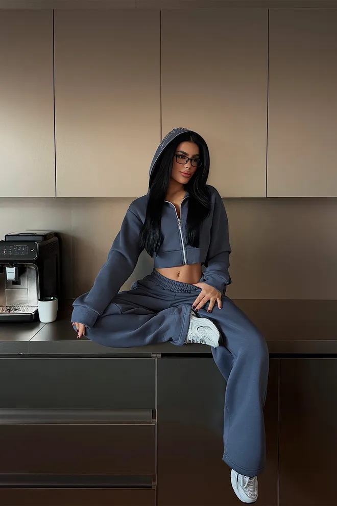 EYYO ATELIER Grey Tracksuit Oversized Casual Sport Jogger Set Wholesale Clothing 1