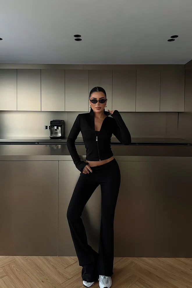 EYYO ATELIER Black Slim Fit Zip Up Long Sleeve Suit Wholesale Clothing Work